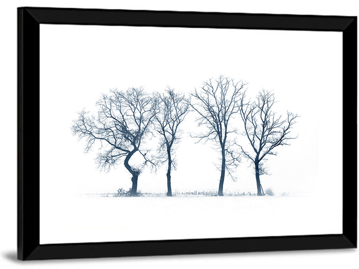 Four Bare Trees in Winter Wall Art as a framed print
