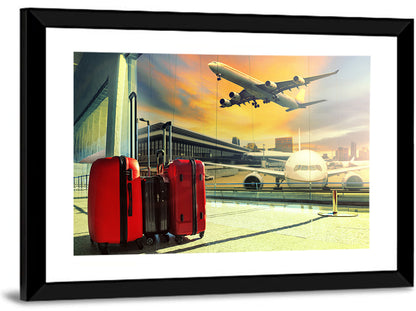 Suitcases at the Airport Window Wall Art