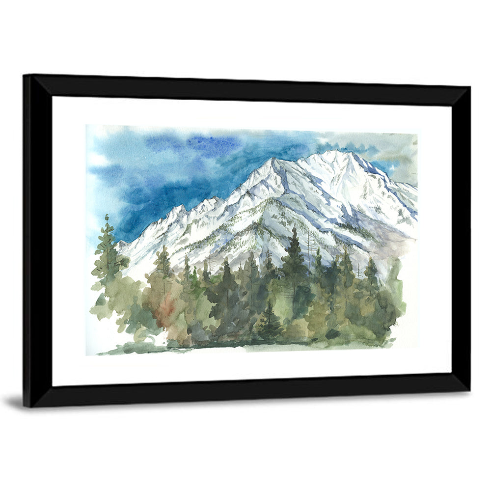 Snowy Mountain Watercolor Wall Art
