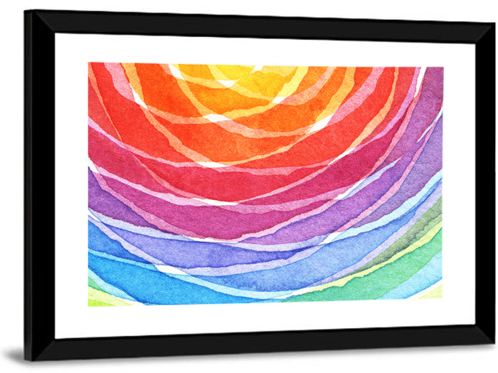 Radiant Rainbow Watercolor Arcs Wall Art as a framed print