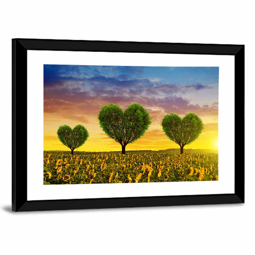 Sunflower Field with Heart Trees Wall Art