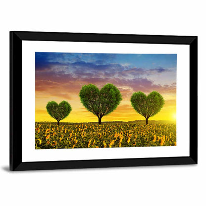 Sunflower Field with Heart Trees Wall Art