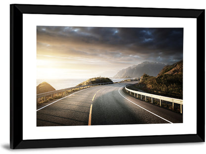 Golden Sunrise Coastal Road Wall Art