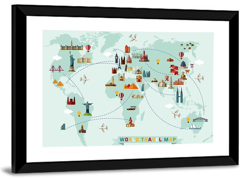 World Travel Map Illustration Wall Art