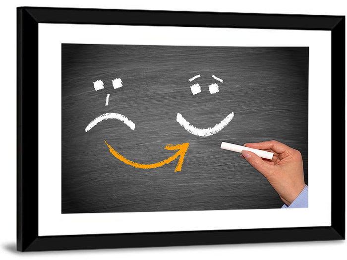 Chalkboard Mood Shift Smiley Arrow Wall Art as a framed print