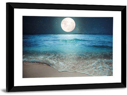Full Moon Over Beach Wall Art