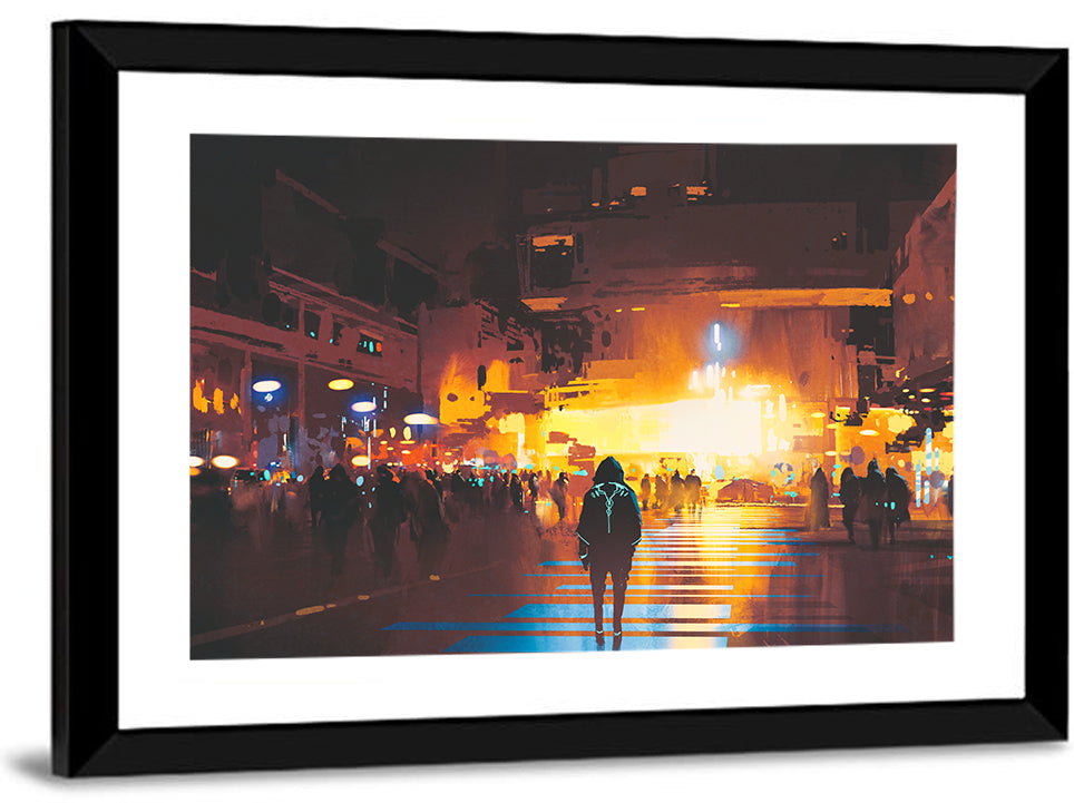 Futuristic Neon Cityscape Wall Art