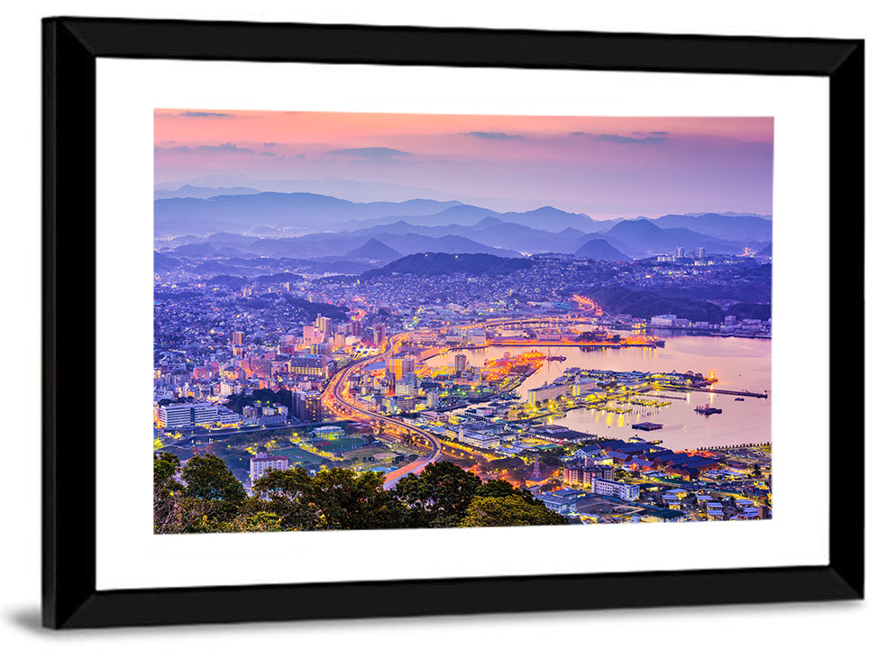Sasebo Downtown Twilight Harbor Wall Art