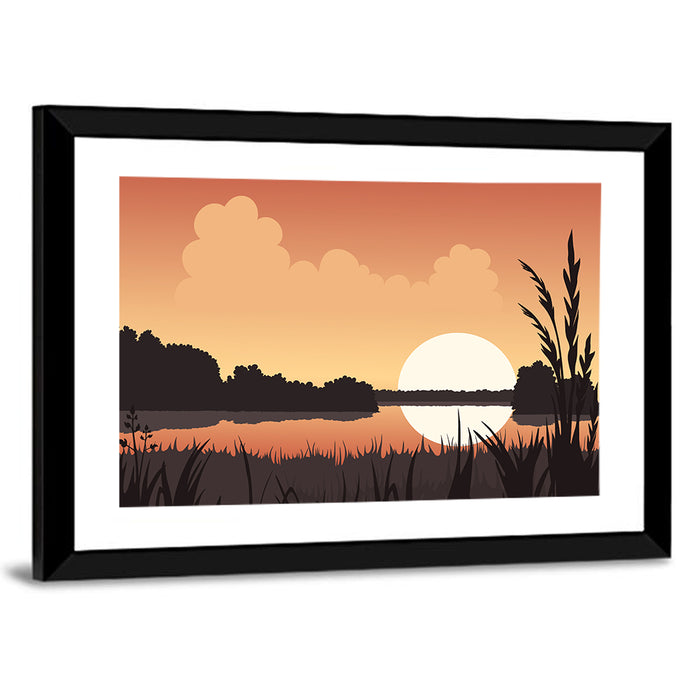 Summer Lake Sunset Wall Art as a framed print