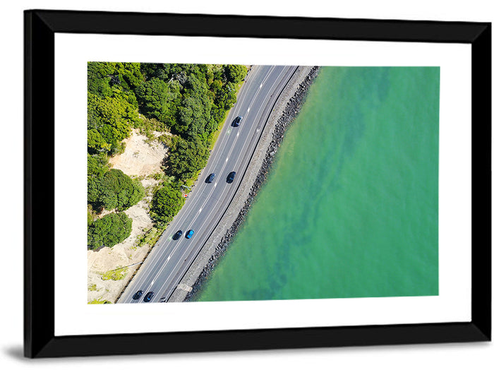 Auckland Coastal Highway Aerial View Wall Art as a framed print