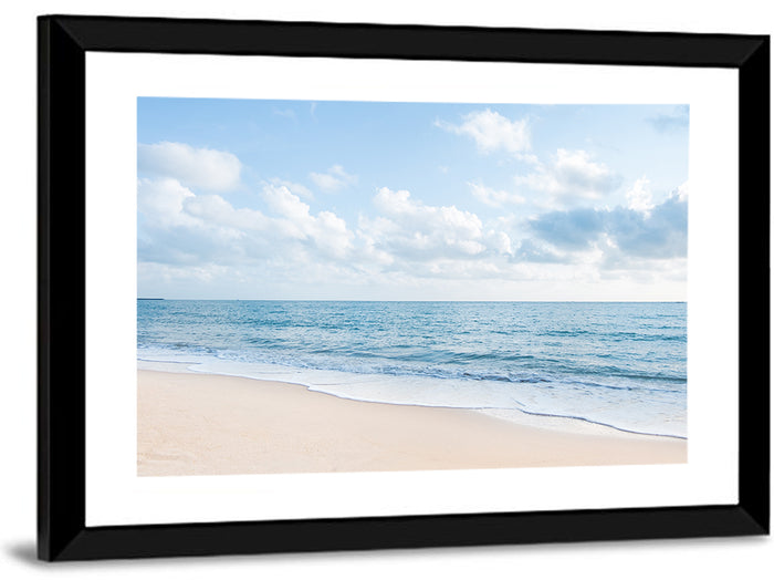 Minimalist Sandy Beach and Gentle Waves Wall Art as a framed print