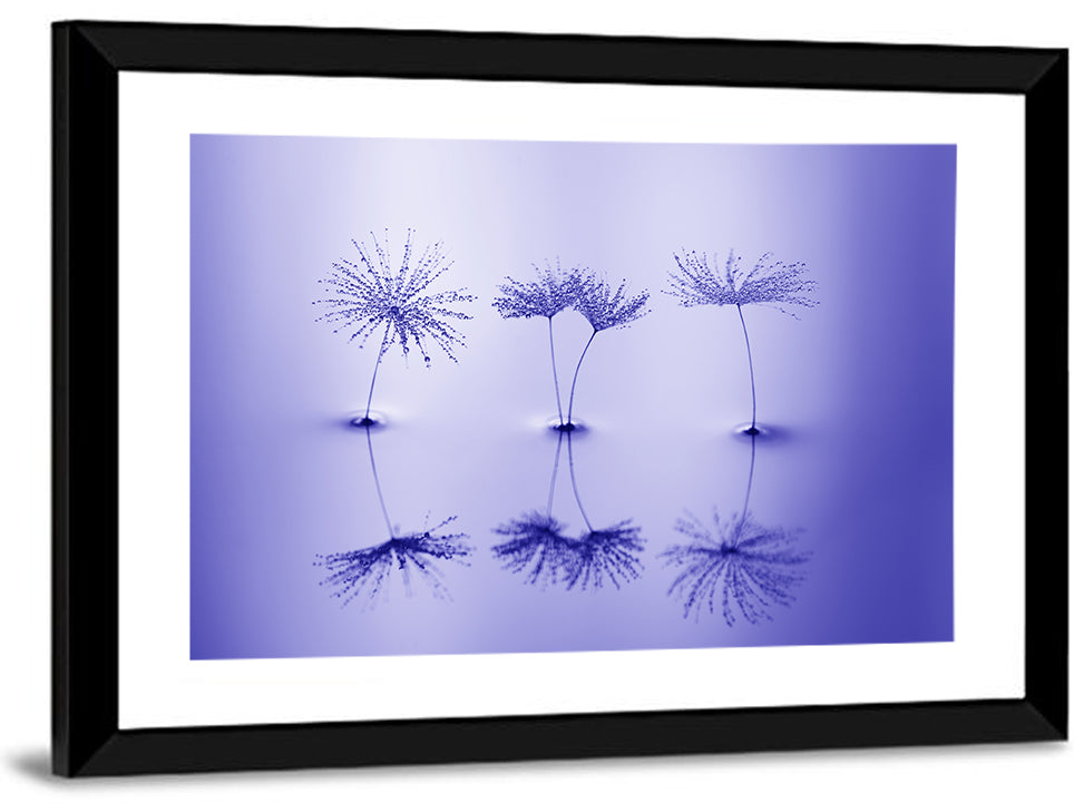 Blue Dandelion Seeds with Reflections Wall Art