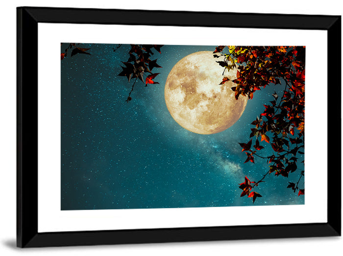 Autumn Moon with Milky Way Wall Art as a framed print