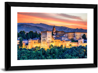 Alhambra Fortress at Golden Sunset Wall Art