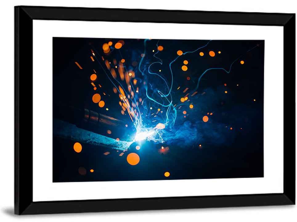 Bright Blue Welding Sparks Wall Art