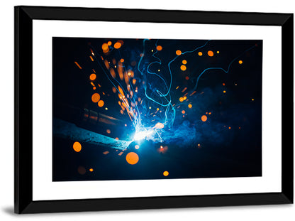 Bright Blue Welding Sparks Wall Art