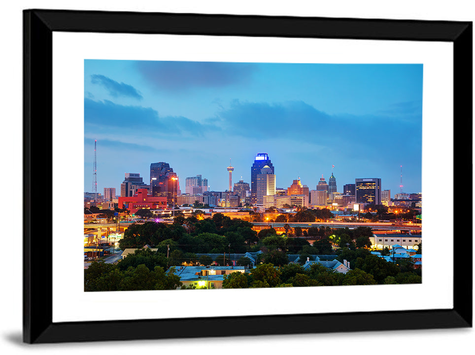 San Antonio Skyline at Dusk Wall Art