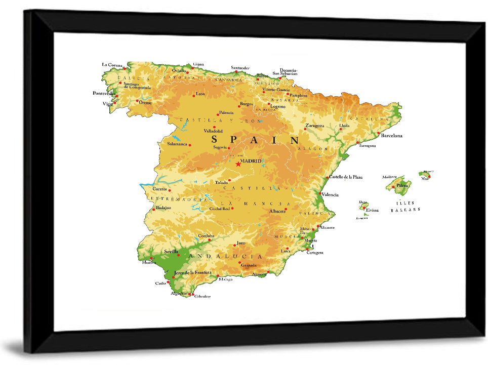 Spain Topographic Relief Map Wall Art