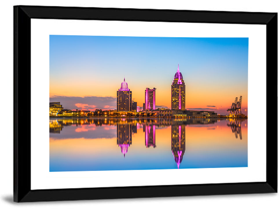 Mobile Alabama Sunset Skyline Wall Art