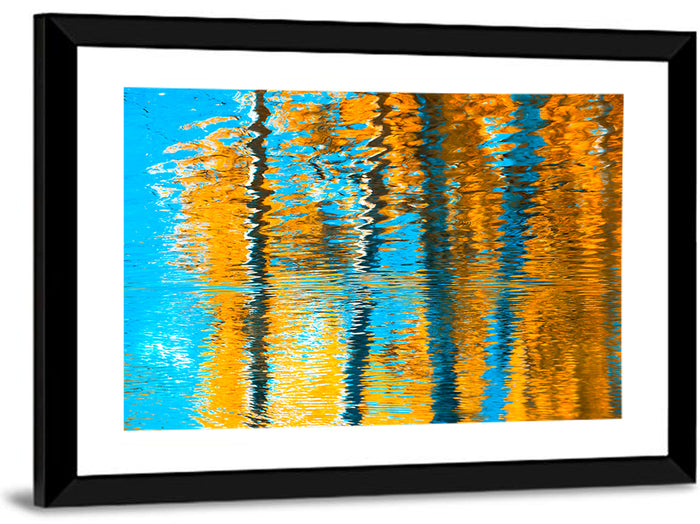 Blue Autumn Reflection Wall Art as a framed print