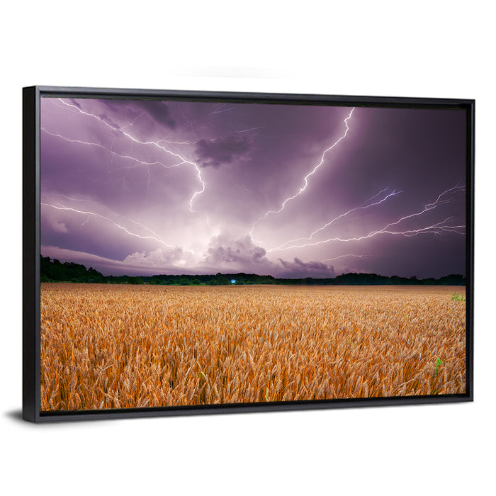 Lightning Over Wheat Field Wall Art as a framed canvas