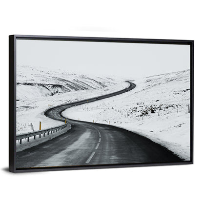 Winding Snow Road with Yellow Markers Wall Art
