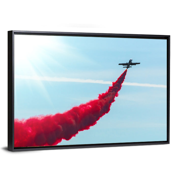 Jet with Red Smoke Trail Wall Art as a framed canvas
