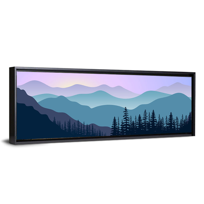 Purple Dawn Mountain Range Wall Art as a framed canvas
