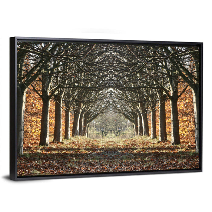 Danish Autumn Tree-lined Path Wall Art as a framed canvas