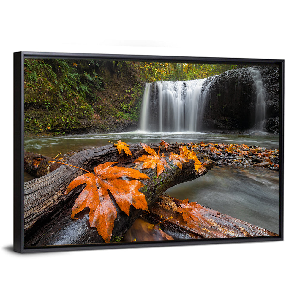 Clackamas Waterfall with Maple Leaf Wall Art
