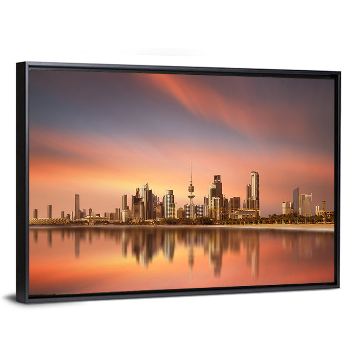 Kuwait City Skyline at Sunset Wall Art as a framed canvas