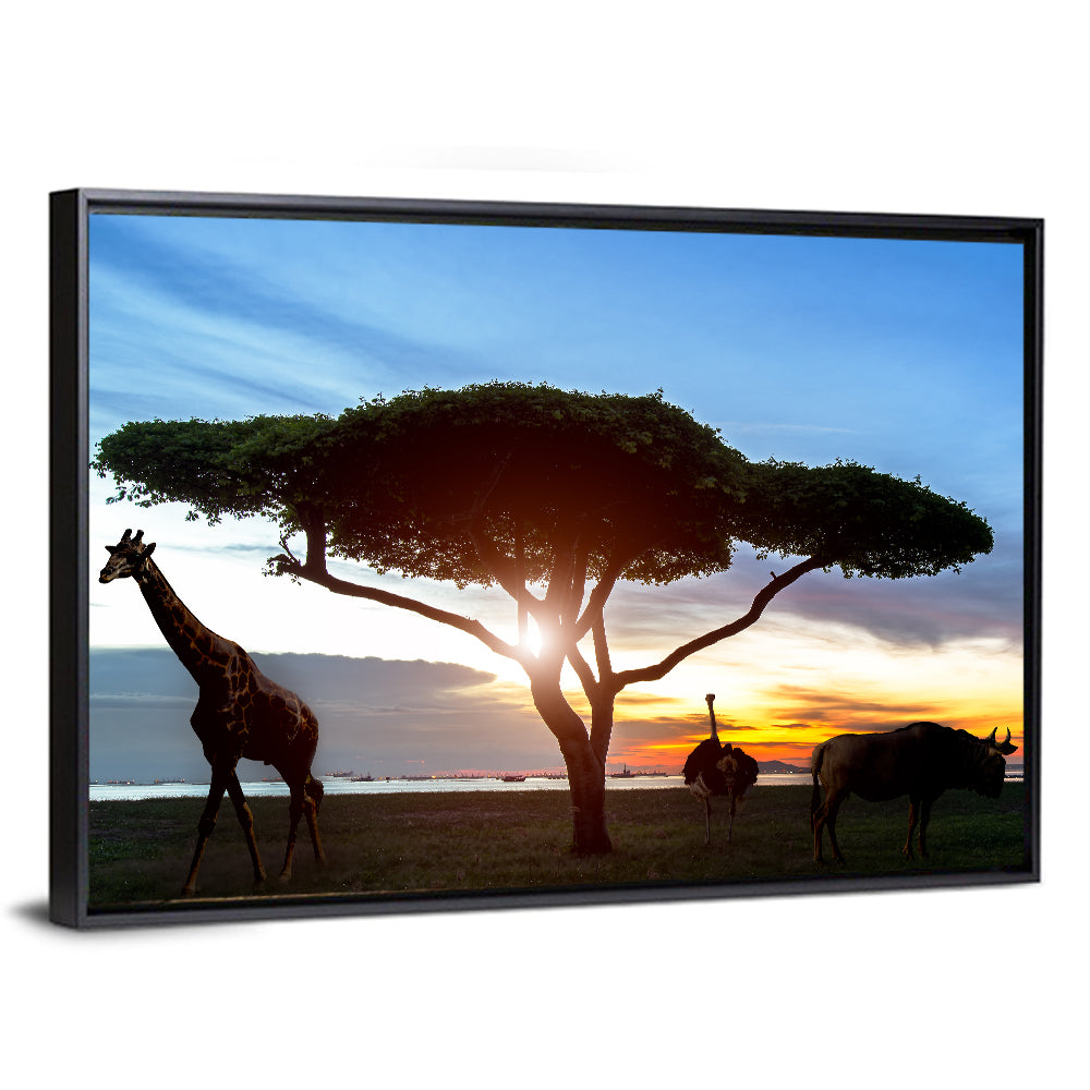 Savanna Silhouettes at Golden Hour Wall Art