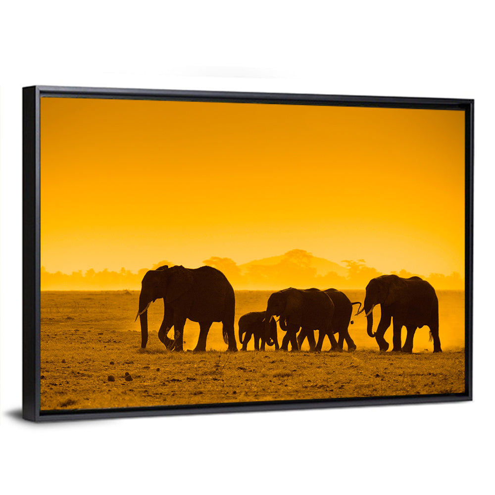 Elephant Family Silhouette Wall Art