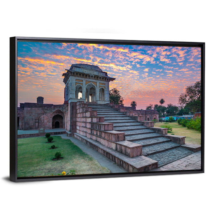 Jahaz Mahal Staircase at Sunset Wall Art as a framed canvas