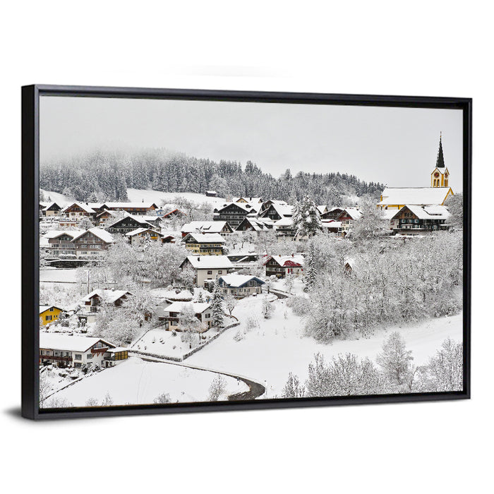 Oberstaufen Winter Village Wall Art as a framed canvas