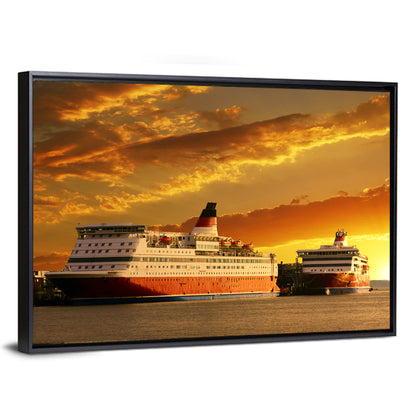 Red-hulled Cruise Ships at Dusk Wall Art
