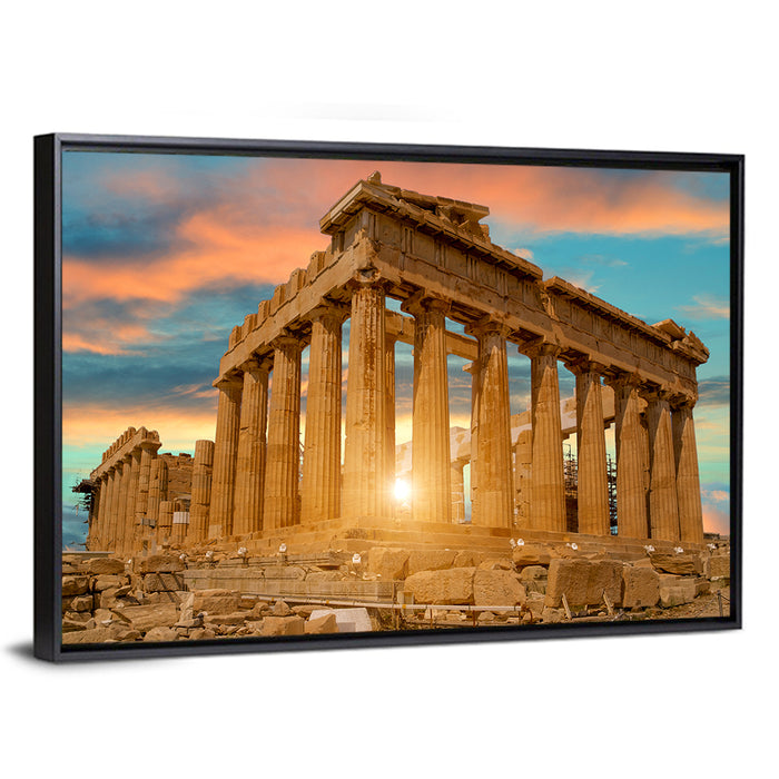 Parthenon at Sunset Wall Art as a framed canvas