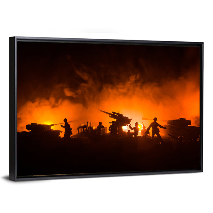 Nighttime Battlefield Silhouette Wall Art as a framed canvas