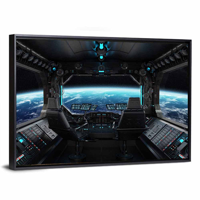 Grunge Spaceship Cockpit Wall Art as a framed canvas