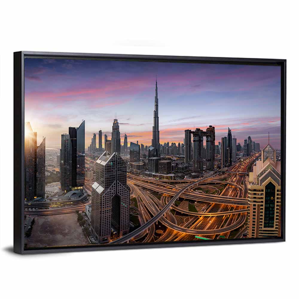 Dubai Skyline at Dusk Wall Art