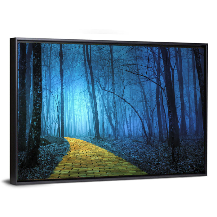 Misty Yellow Brick Road Wall Art as a framed canvas