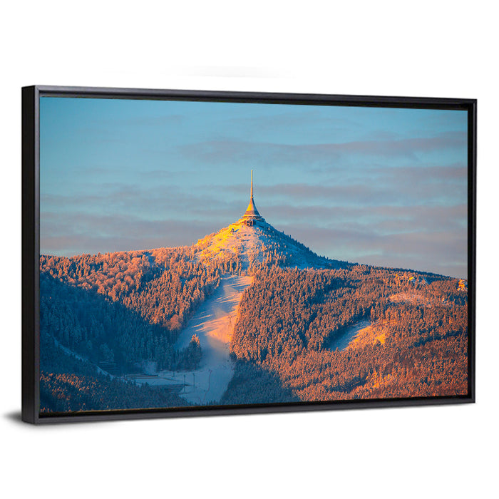 Ještěd Summit at Golden Hour Wall Art as a framed canvas