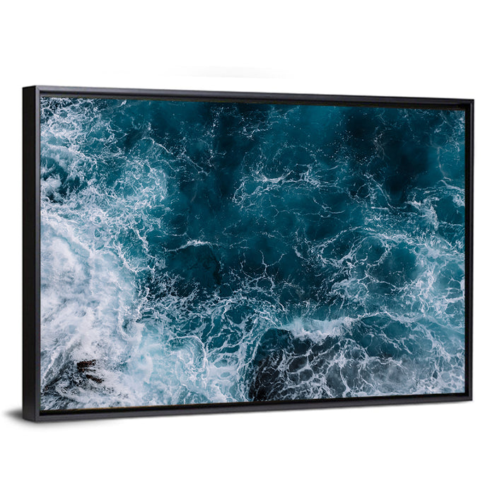 Aerial Swirling Ocean Waves Wall Art as a framed canvas