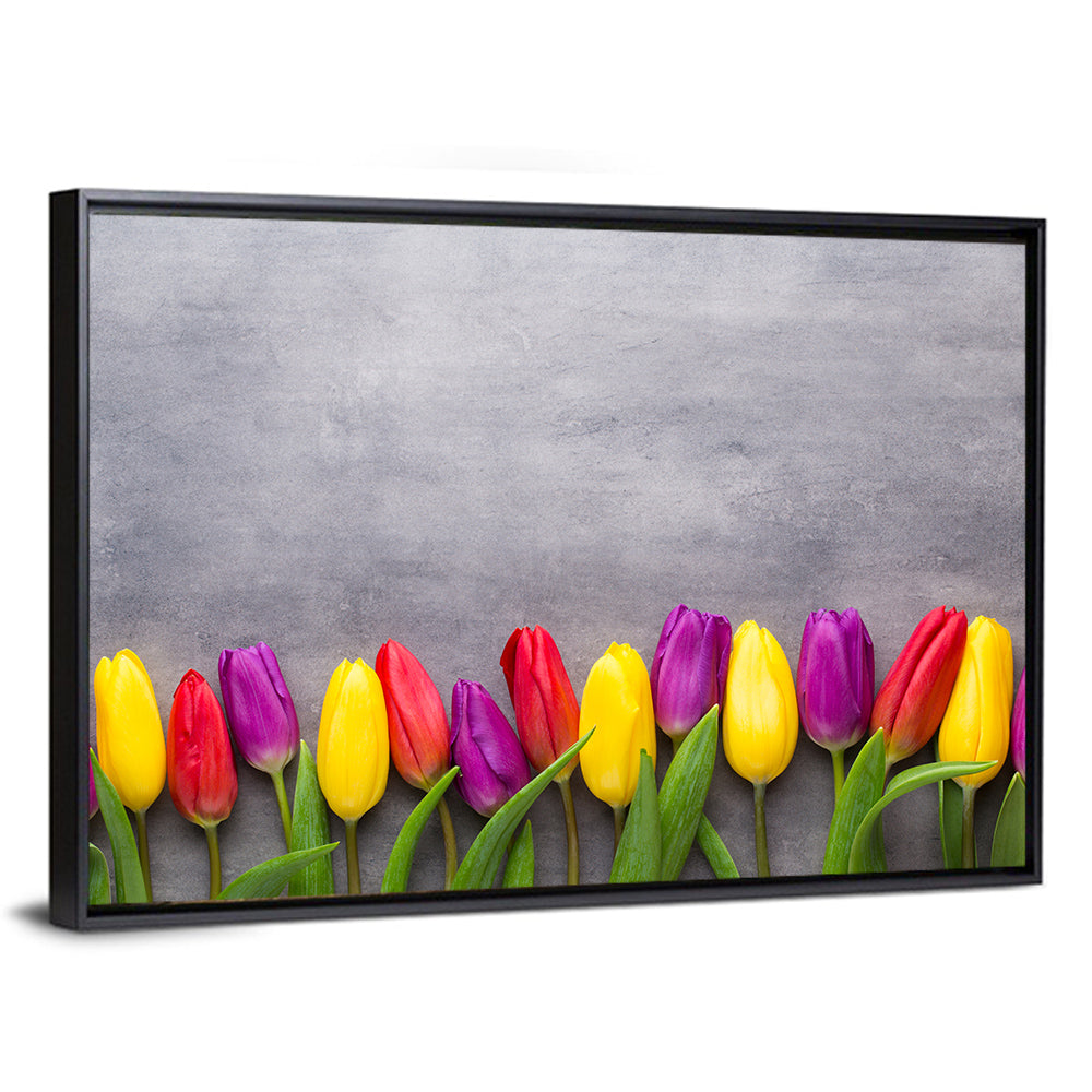 Row of Multicolored Tulips Wall Art