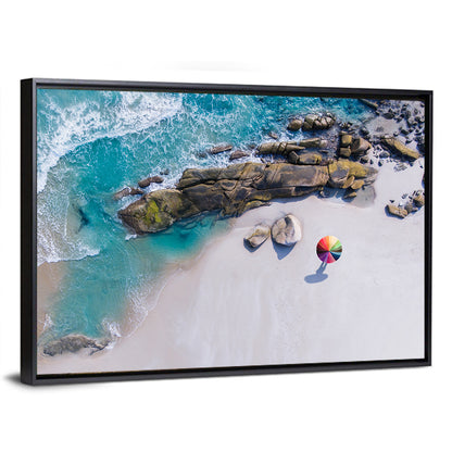 Aerial Beach with Rainbow Umbrella Wall Art