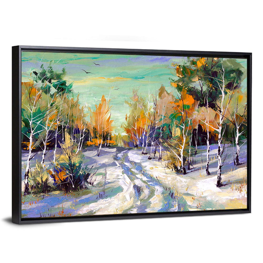 Winter Birch Forest Path Wall Art
