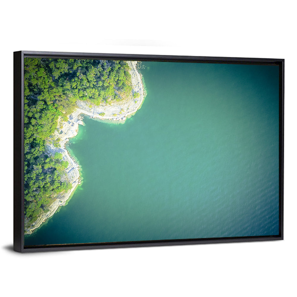 L-shaped Coastline Over Teal Lake Wall Art