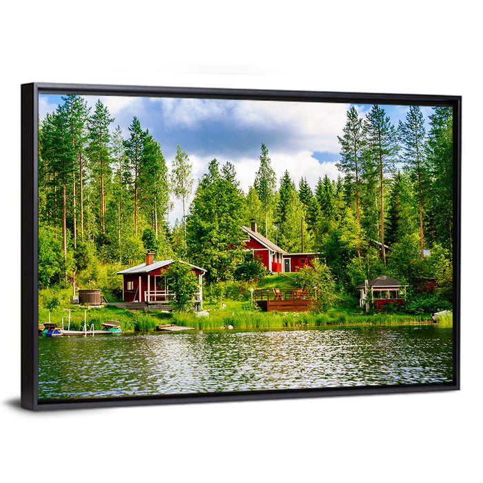 Finnish Lakeside Cottages Wall Art as a framed canvas