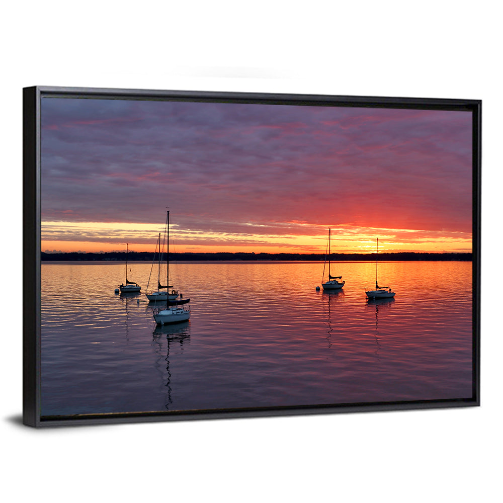 Lake Mendota Sailboats at Sunset Wall Art