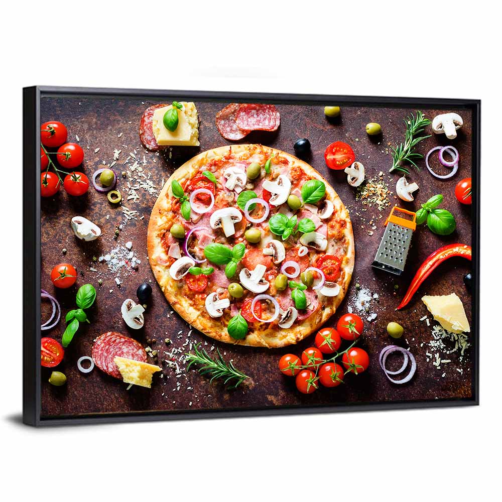 Rustic Italian Pizza Flat Lay Wall Art